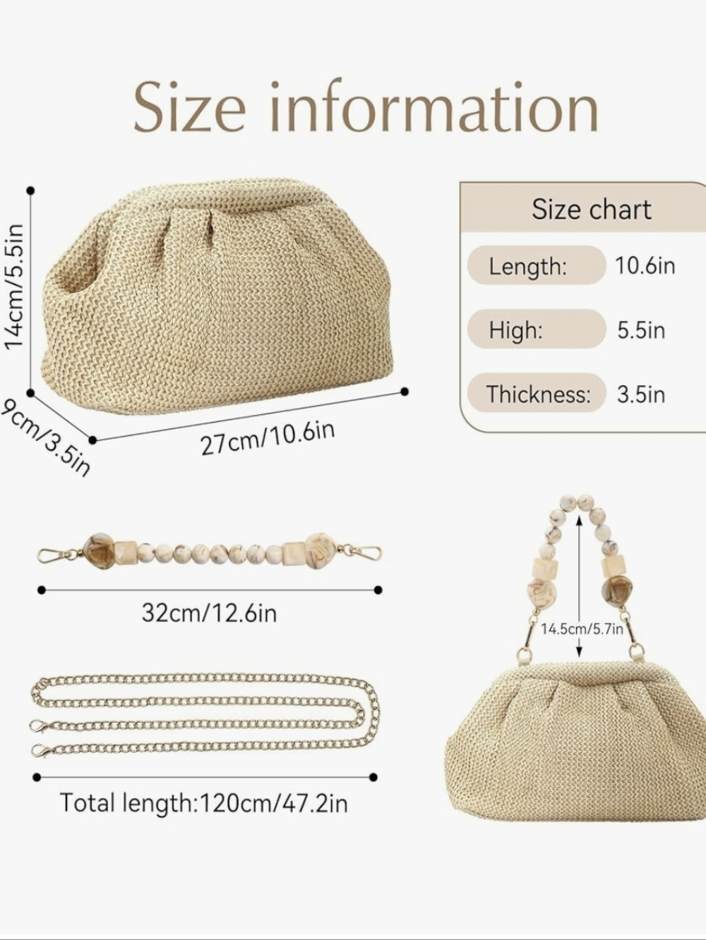 Beaded Handle Woven Clutch Bag - Picture 3 of 6